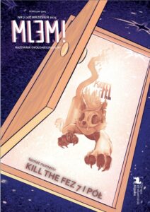 okładka Mlem - numer specjalny Kill the Fez. Na okładce demoniczny kot wychodzi z rozświetlonych drzwi